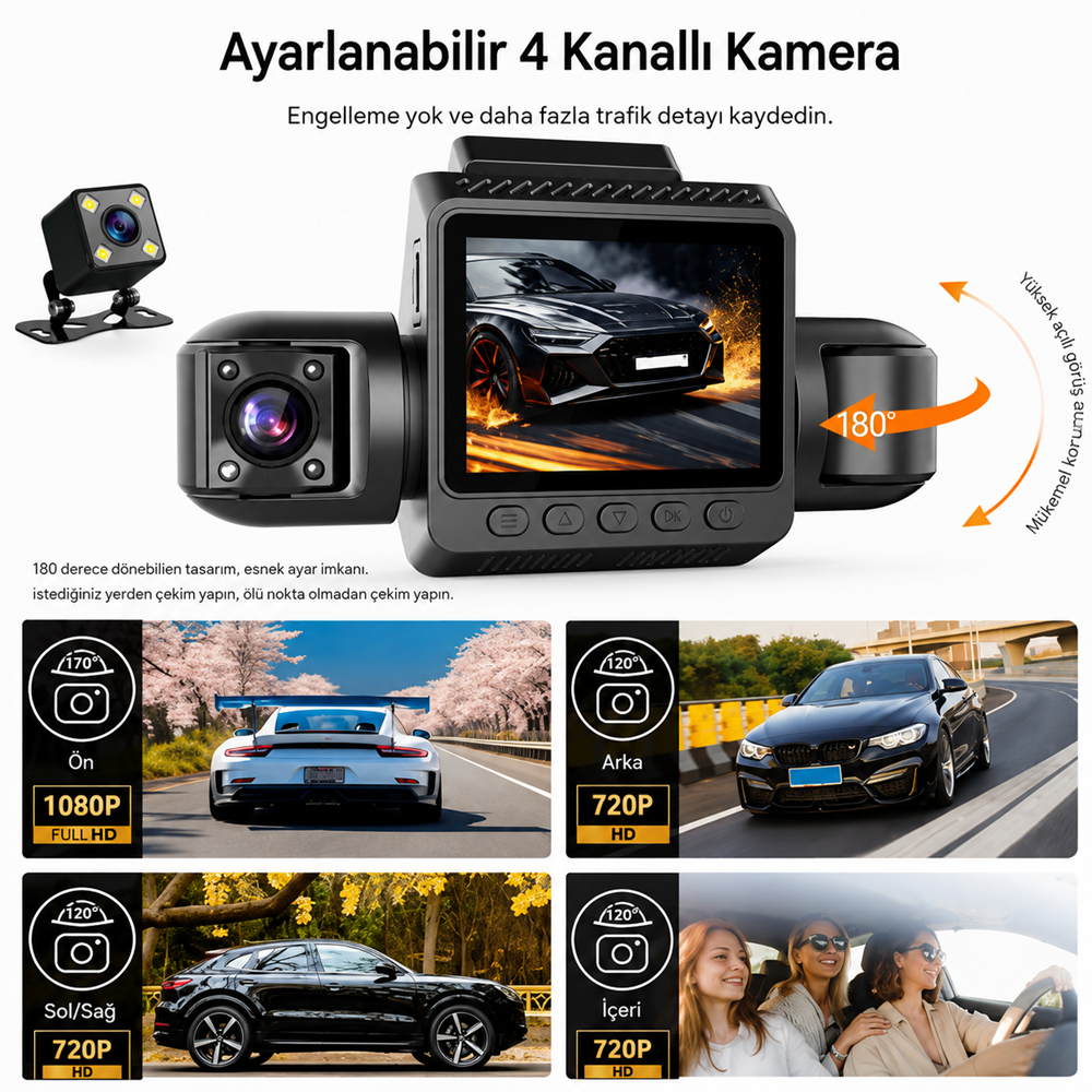 ZR1154 Kruxon 4 CHANNELS DASH 1080P ARAÇ KAMERASI