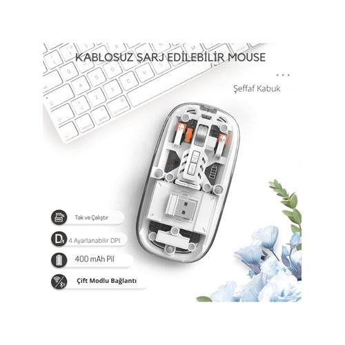 Kruxon ZR693 1688 GRİ BLUETOOTH WİRELESS ERGONOMİK MOUSE