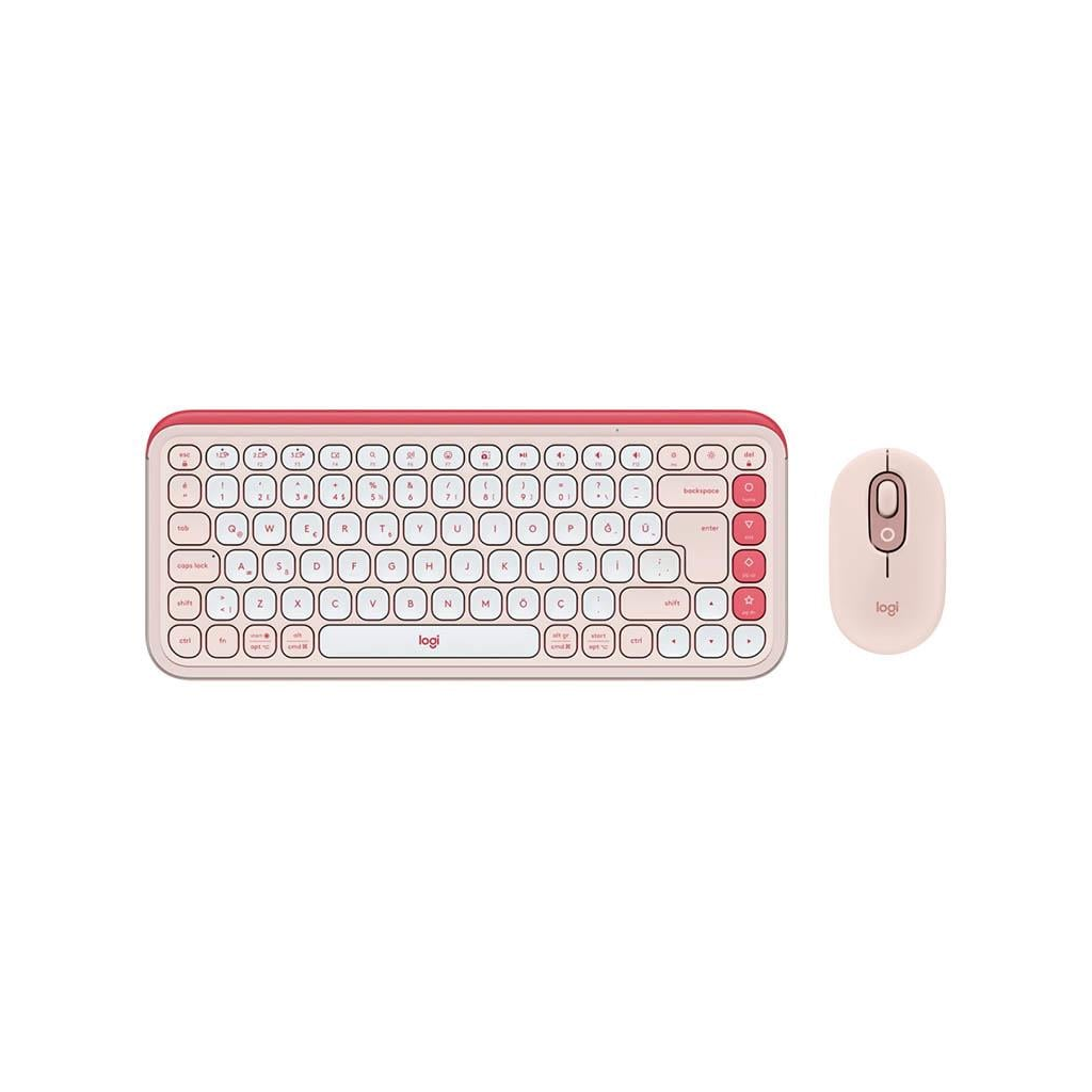 LOGITECH POP ICON COMBO, Rose-Beyaz, 920-013077, Kablosuz, Türkçe Q, Klavye Mouse Set