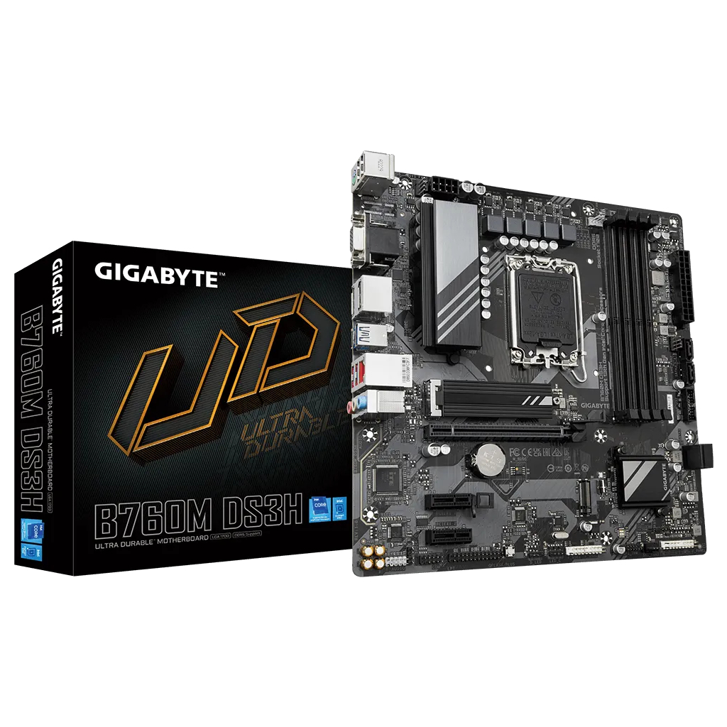 GIGABYTE B760M DS3H, rev.1.0, 4xDDR5, 2xM.2, 2xDP, HDMI, VGA, 12-13-14.Nesil, LGA1700 Soket, Anakart