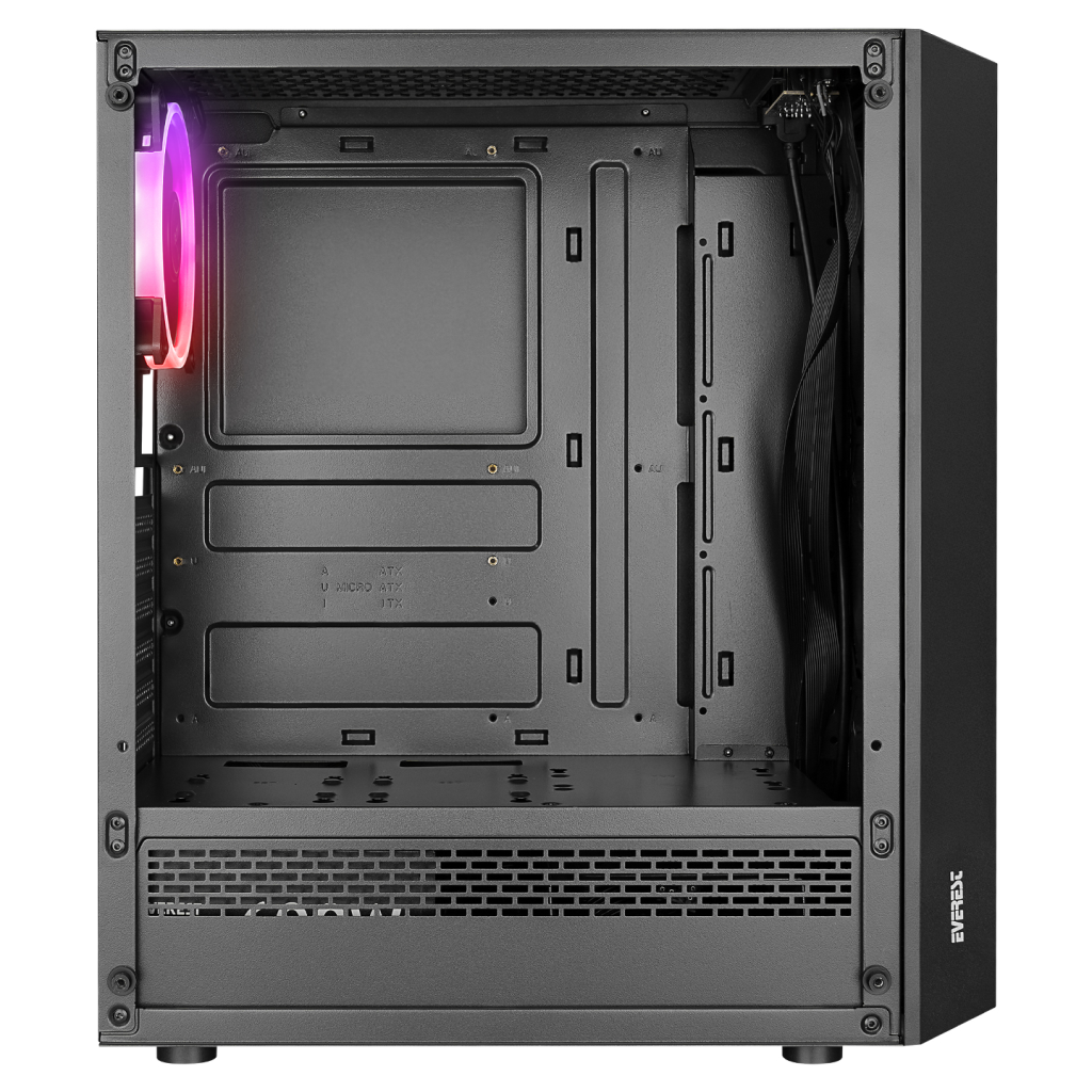 EVEREST BUMPY, Mesh, 600W, 4x12cm RGB Fan, Temperli Cam Yan Panel, ATX, GAMING KASA