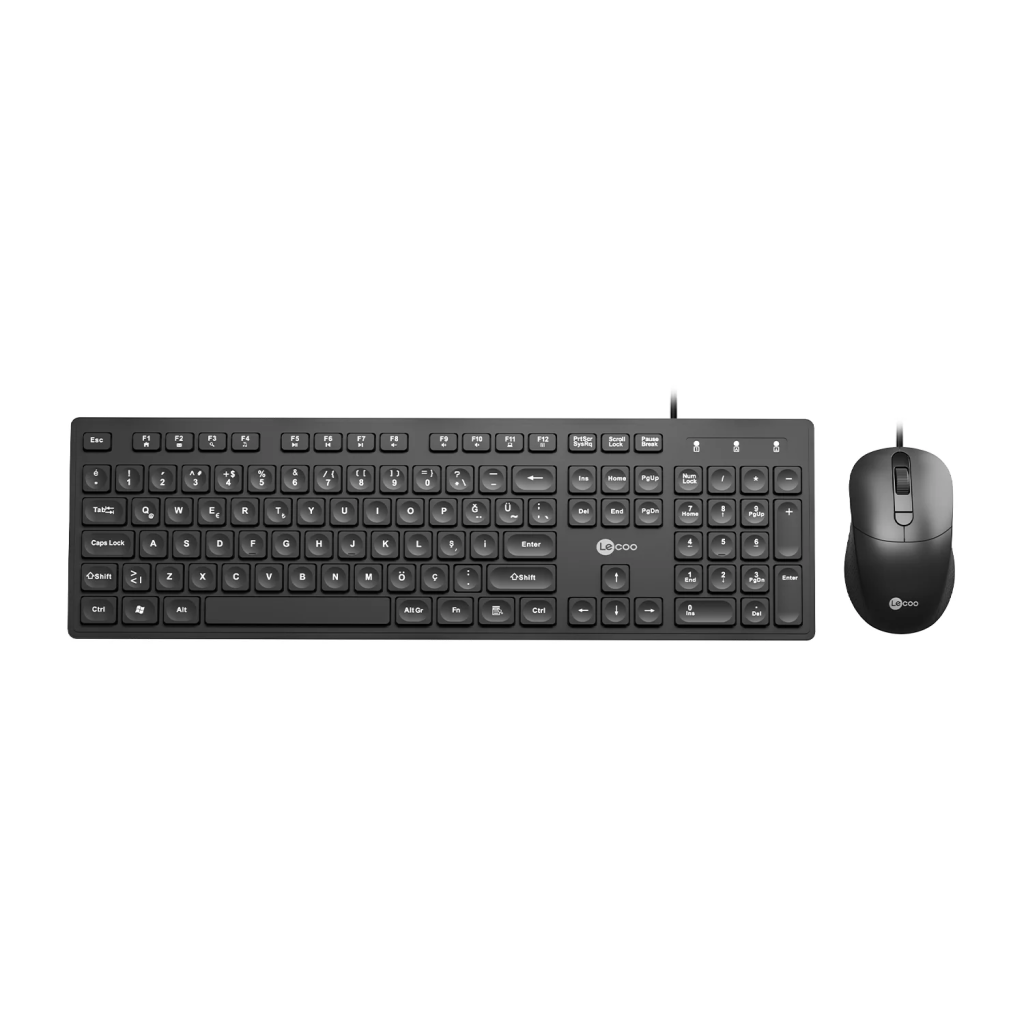 LECOO CM102, Siyah, Multimedya, Türkçe Q, USB Kablolu, Klavye Mouse Set
