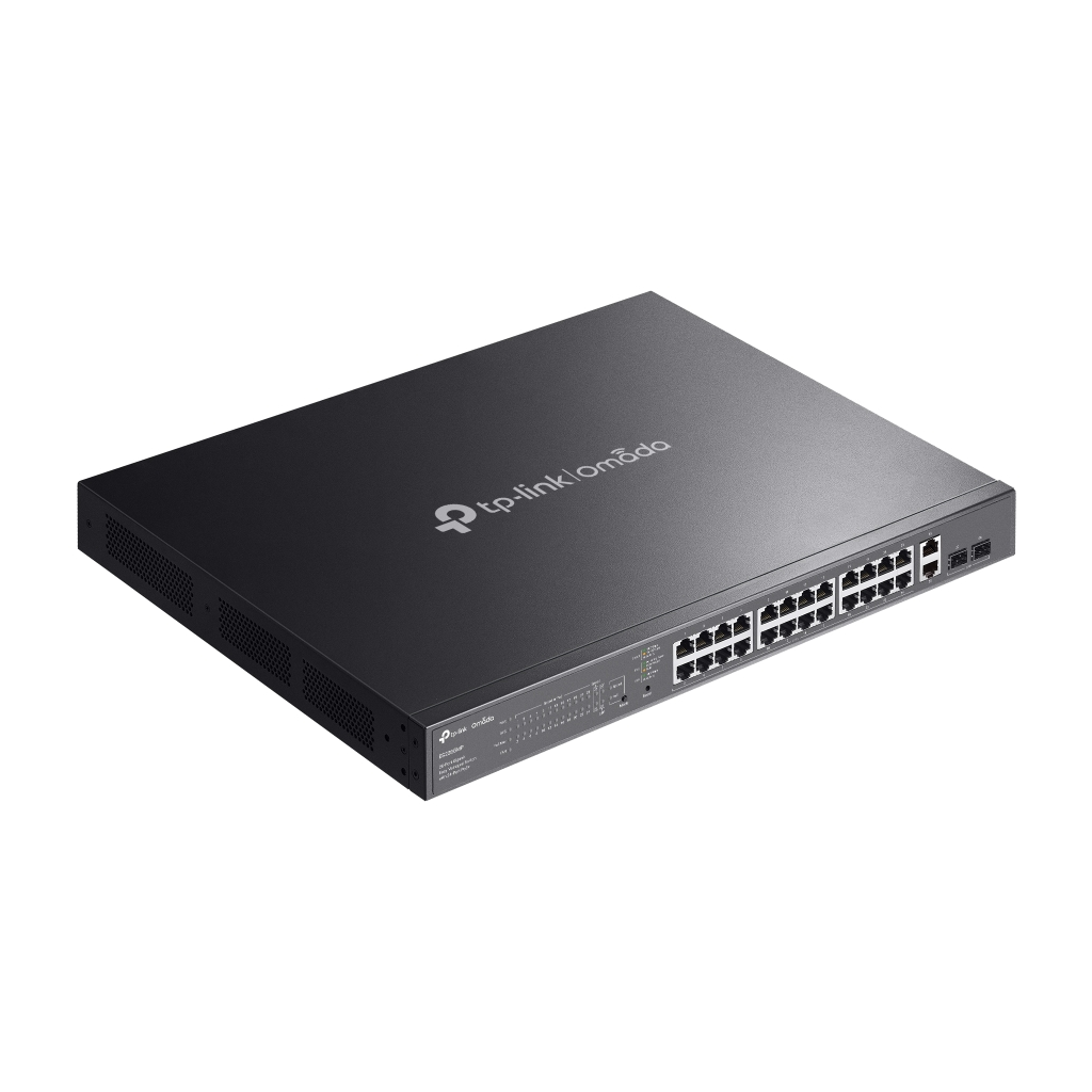 OMADA ES228GMP, 28 Port Gigabit, 24 Port Poe+,  2 Port Gigabit SFP, 384W, Yönetilebilir, Metal Kasa Rackmount Switch
