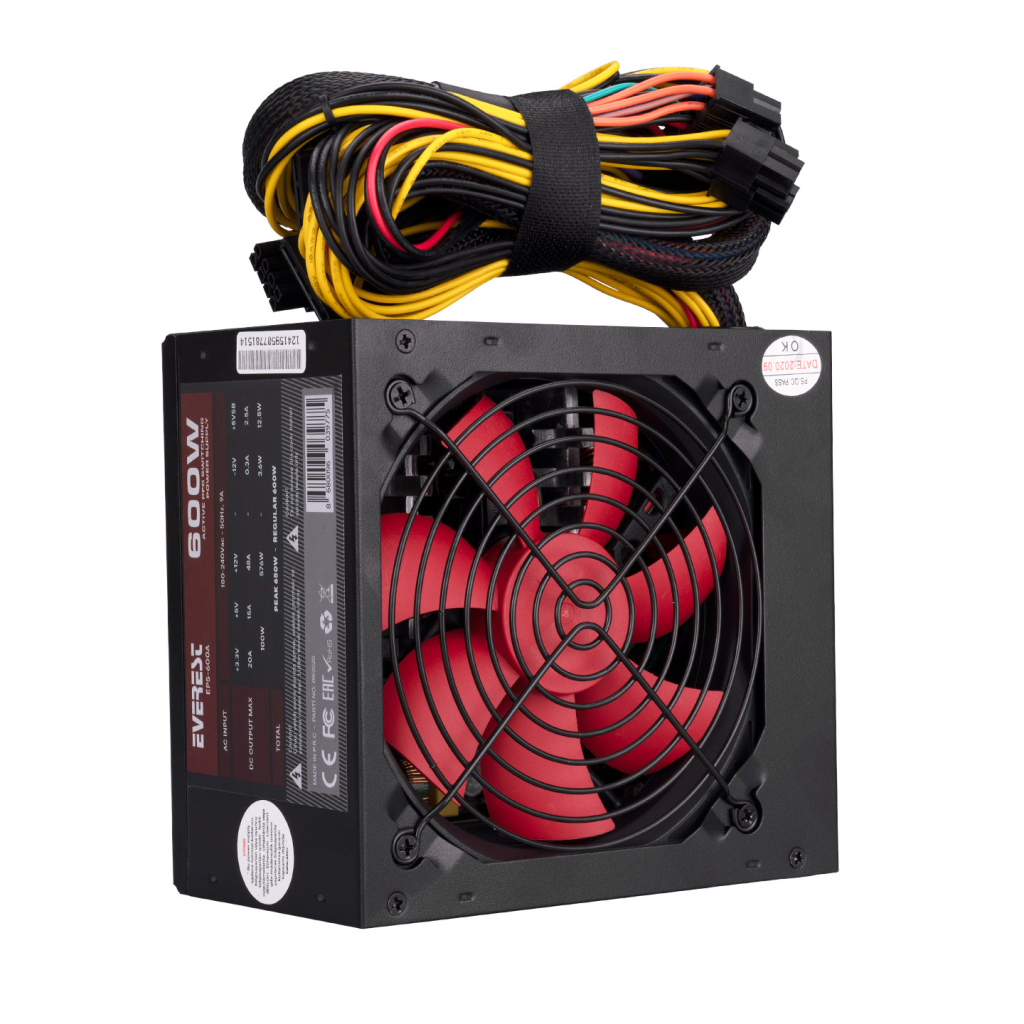 EVEREST EPS-600A, 600W, 12cm Fan, ATX, Aktif PFC, GAMING Power Supply (PSU)