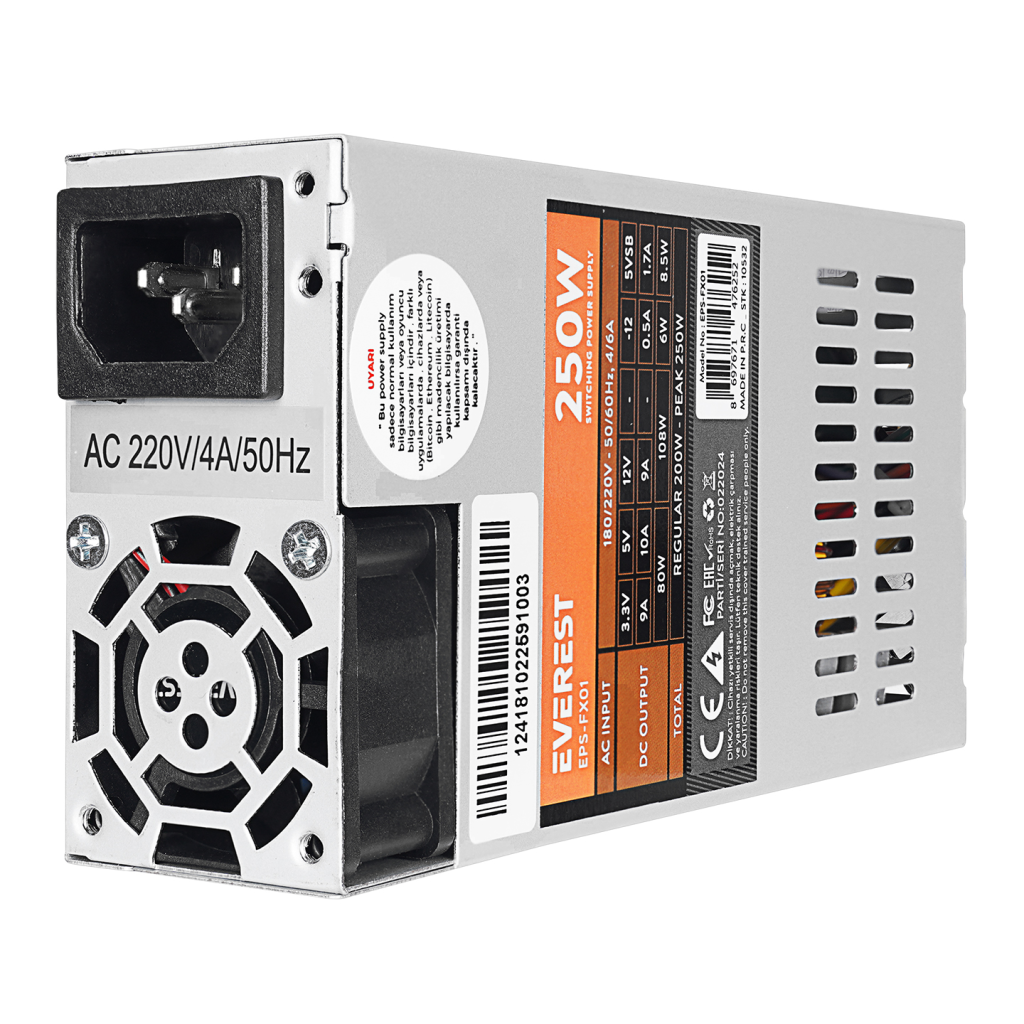 Everest EPS-FX01, Peak 250W, 4cm Fan, İnce Uzun, 41 x 81 x 150mm, Flex Power Supply (PSU)