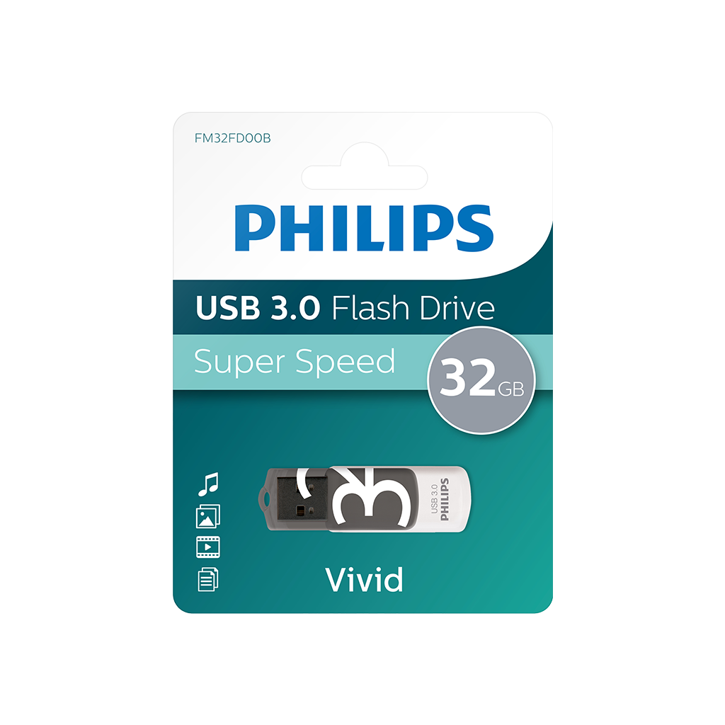 PHILIPS FM32FD00B, 32GB, USB 3.0, Vivid, Gölge Grisi, Flash Disk