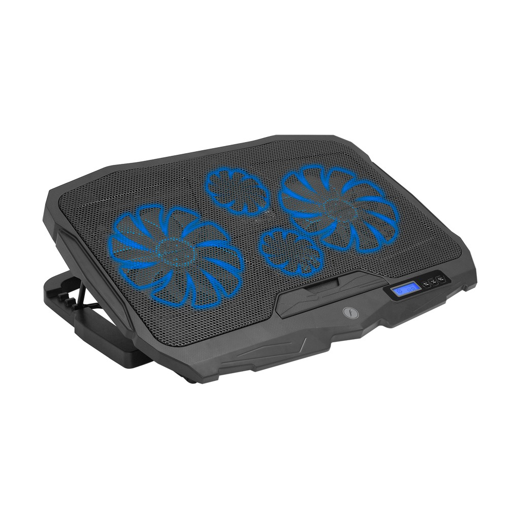 FRISBY FNC-5230ST (2x12,5cm 2x7cm) 4 Fan, 10"-17" Notebook Soğutucu, 5 Kademeli Stand, 3 Farklı Program, Ayarlanabilir Hız, Mavi Ledli (Siyah)
