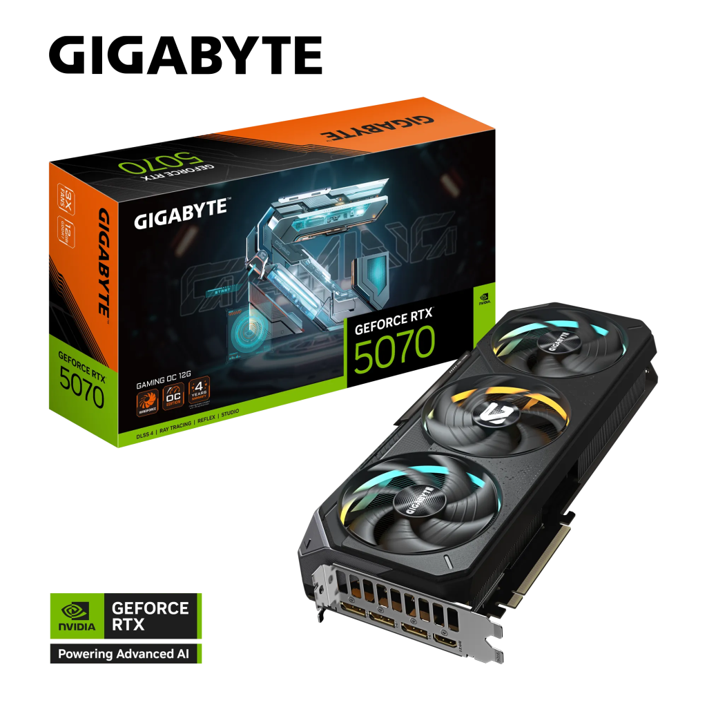 GIGABYTE GV-N5070GAMING OC-12GD, RTX5070, GAMING OC, 12Gb, GDDR7, 192BIT, 3 Fanlı, 1xHDMI, 3xDP, RGB GAMING Ekran KARTI