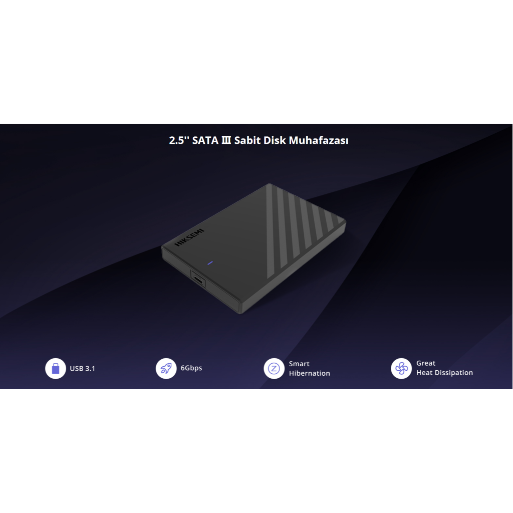 HIKSEMI HS-HUB-MHC201, USB3.1 ve Type-C, 2,5" SSD ve HDD Destekler, 6Gbps, Siyah, Windows, Mac-OS, Linux, Android, Alüminyum Disk Kutusu