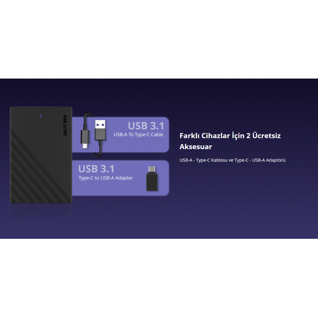HIKSEMI HS-HUB-MHC201, USB3.1 ve Type-C, 2,5" SSD ve HDD Destekler, 6Gbps, Siyah, Windows, Mac-OS, Linux, Android, Alüminyum Disk Kutusu