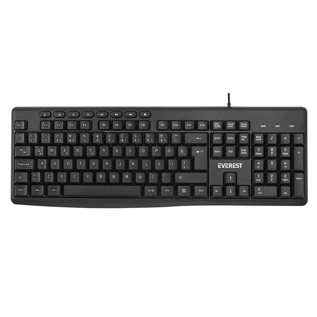 EVEREST KB-619, USB Kablolu, Türkçe Q, Standart Klavye (Siyah)