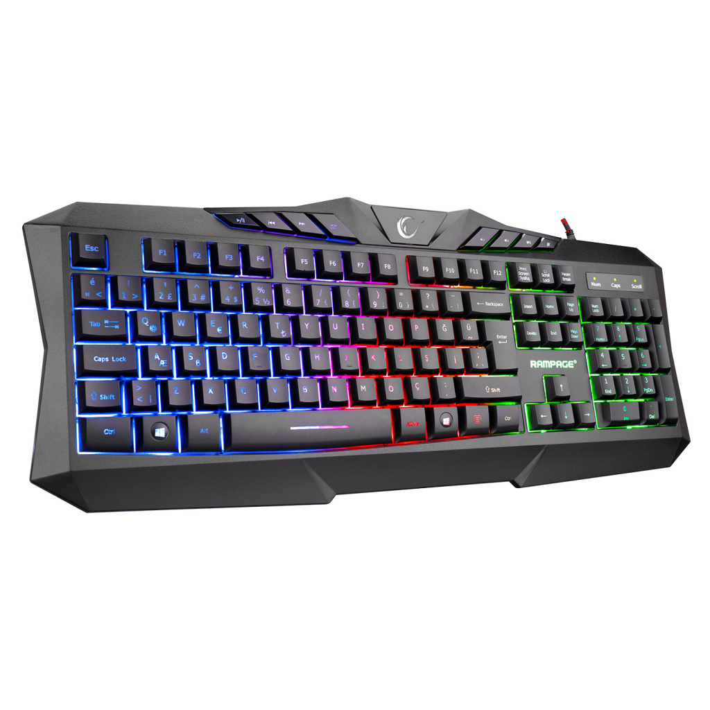 RAMPAGE KM-404, ARGENTI, Rainbow Işıklı, Türkçe Q, USB Kablolu, Gaming, Klavye, Mouse, Kulaklık, Mousepad Set