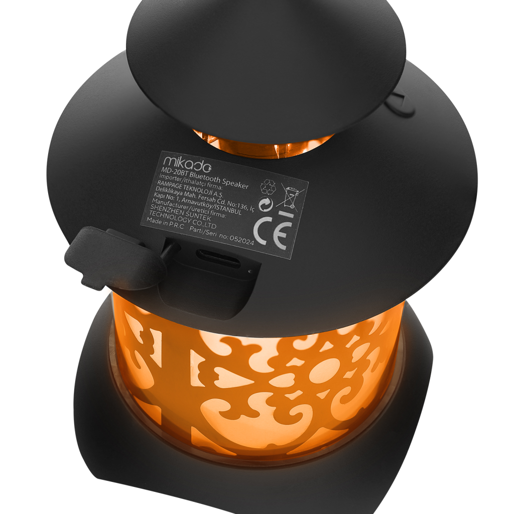 MIKADO MD-20BT, 5W, Masaüstü, Gece Lambası LED Işıklı, 1200mAh, Bluetooth Speaker (Siyah)
