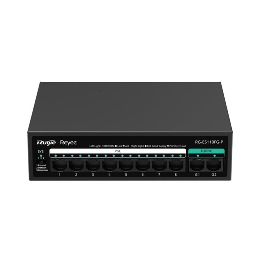 RUIJIE REYEE RG-ES110FG-P 10 Port, 8 Port MegaBit  POE, 110W, 2 Port Gigabit Uplink, Switch