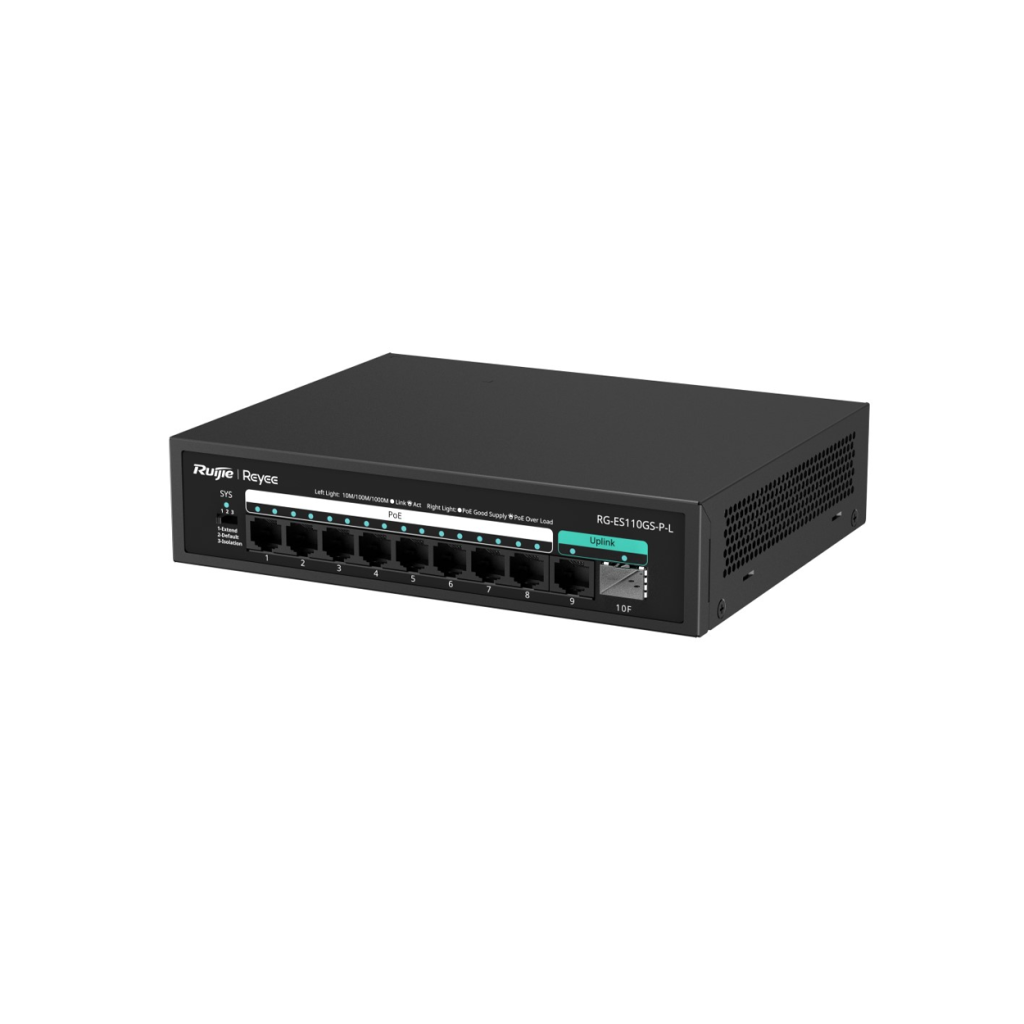 RUIJIE REYEE RG-ES110GS-P-L 10 Port, 8 Port  Gigabit PoE, 120W, 1 Port SPF, 1 Port Gigabit Uplink, Switch