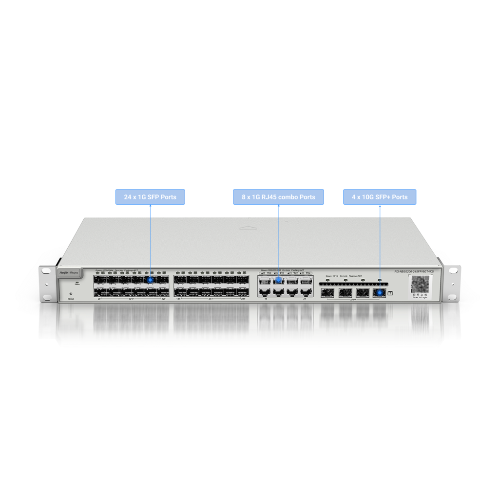 RUIJIE REYEE RG-NBS5200-24SFP/8GT4XS 24 Port  1G SFP, 8x1000 Mbit Combo, 4X10G SFP L2 Yönetilebilir Switch