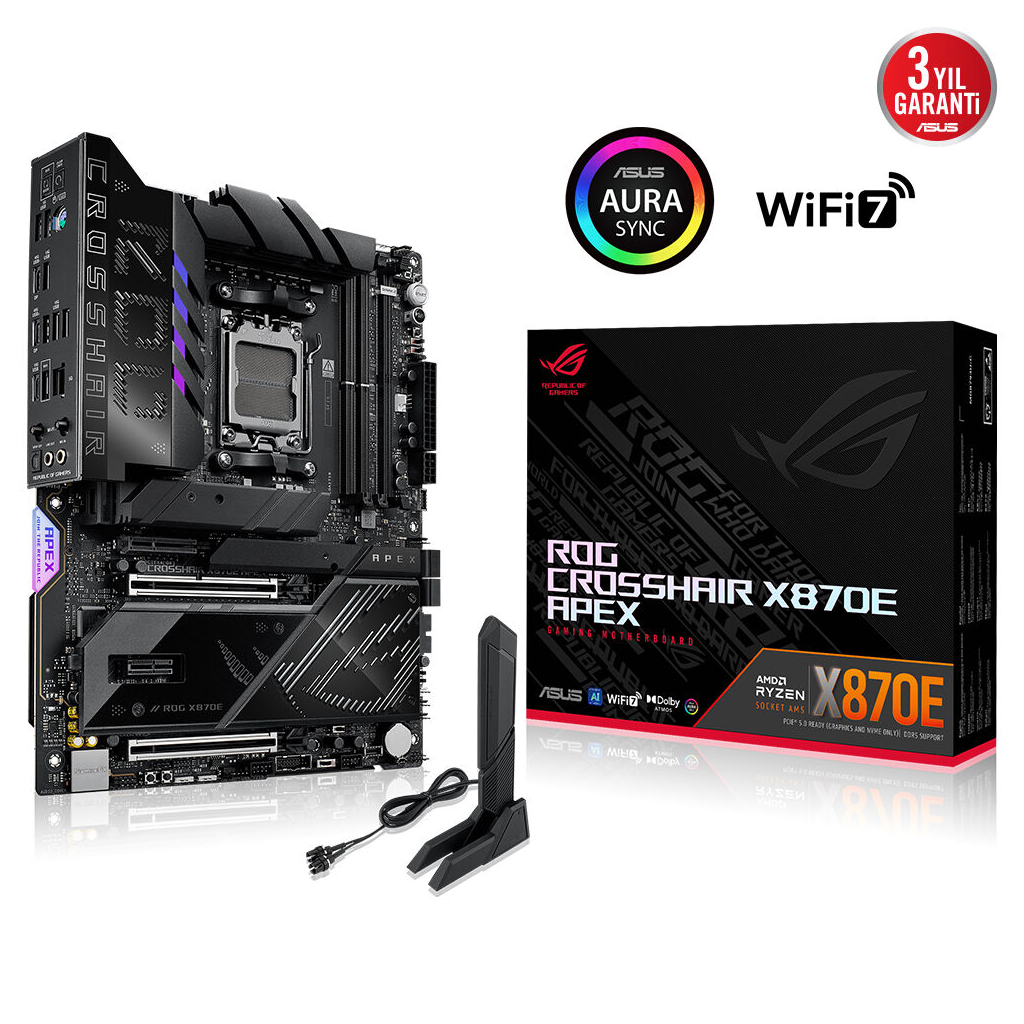 ASUS ROG CROSSHAIR X870E APEX, 2xDDR5, 5xM.2, 2xDP, Type-C, PCIe 5.0, 2xWi-Fi 7, Bluetooth v5.4, AM5 Soket GAMING Anakart