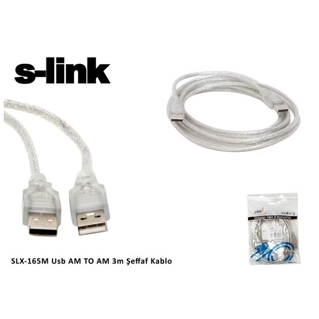 S-LINK SL-165M, İki Ucu Erkek M/M USB Kablosu, USB To USB 2.0 KABLO, 3mt