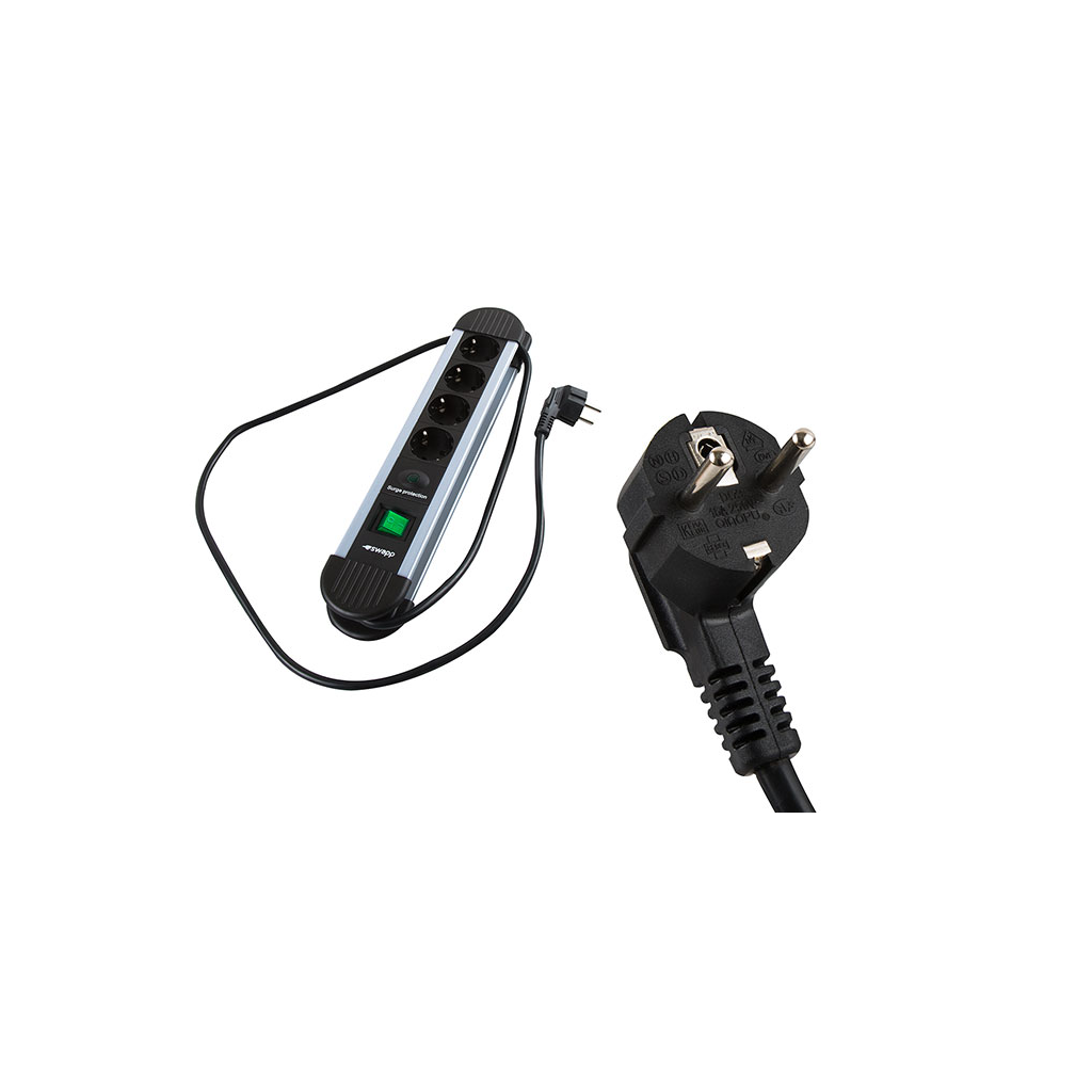S-LINK Swapp SPGKS05, 5 Soket, Akım Korumalı Priz, 1.5Mt Kablo, 900 Joule (Gri) %100 Bakır