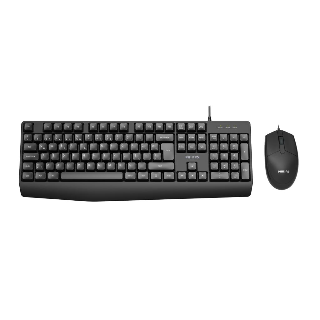 PHILIPS SPT6237B, Siyah, Türkçe Q, USB Kablolu, Klavye Mouse Set