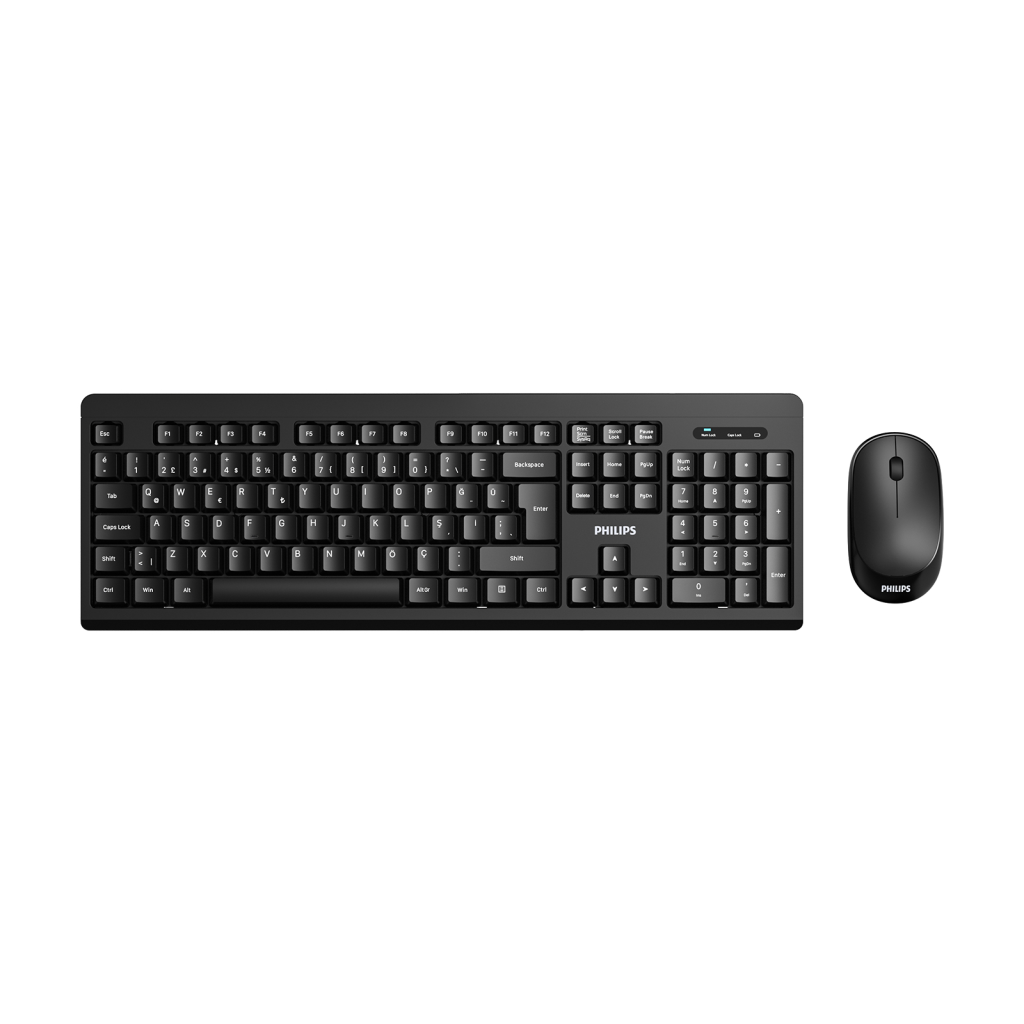 PHILIPS SPT6324B, Siyah, Türkçe Q, 2.4Ghz Kablosuz, Klavye Mouse Set