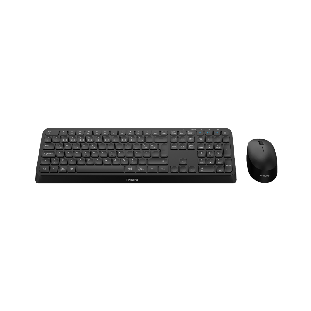PHILIPS SPT6407B, Siyah, Türkçe Q, 2.4Ghz ve Bluetooth Kablosuz, Multimedya Klavye Mouse Set
