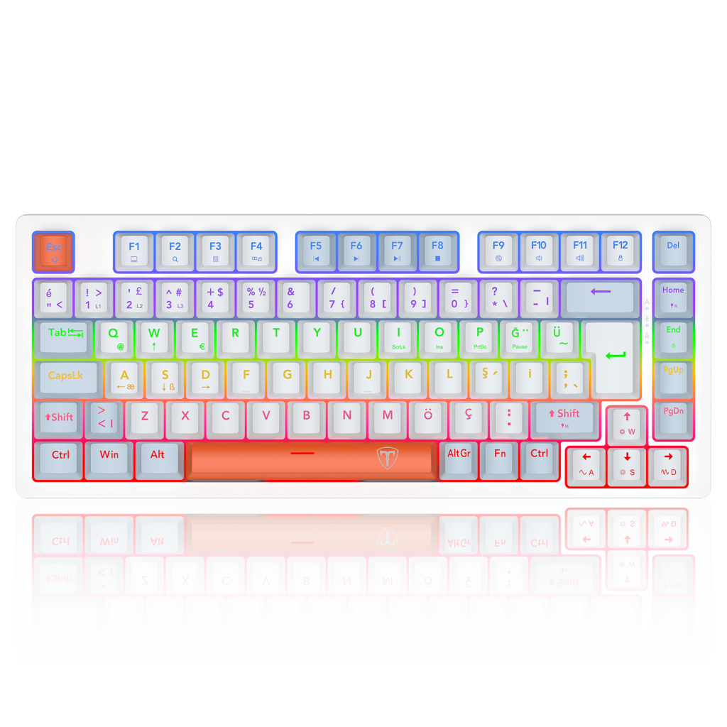 T-DAGGER T-TGK326WBO, MEGATRE, USB Kablolu, Türkçe Q,  Rainbow Backlight, Red Mekanik Switch, 82 Tuşlu, Gaming Klavye