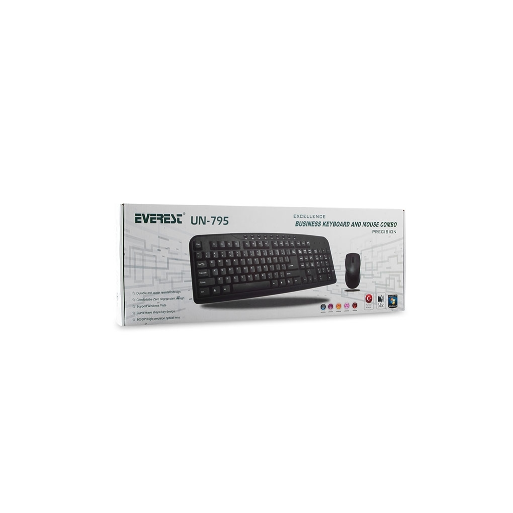 EVEREST UN-795, Siyah, Multimedya Türkçe Q, USB Kablolu, Klavye Mouse Set