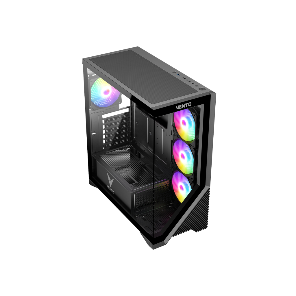 VENTO VG4202FL Mid Tower, 750W 80+ Siyah, Temperli Cam, RGB, ATX GAMING KASA