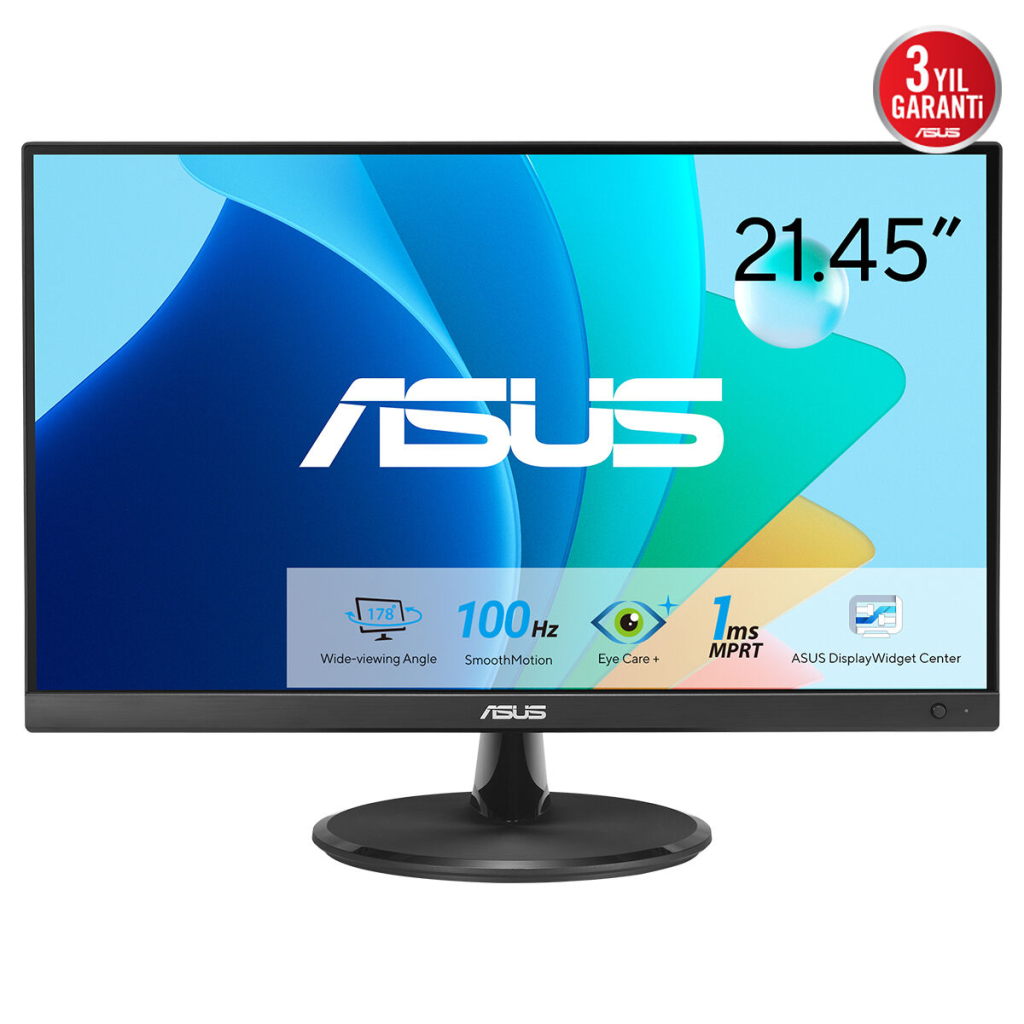 ASUS VP227HF 21,45" 1ms, 100Hz, Full HD, HDMI, VGA, VA LED, Çerçevesiz Tasarım, Düşük Mavi Işık, FreeSync Kurumsal Monitör