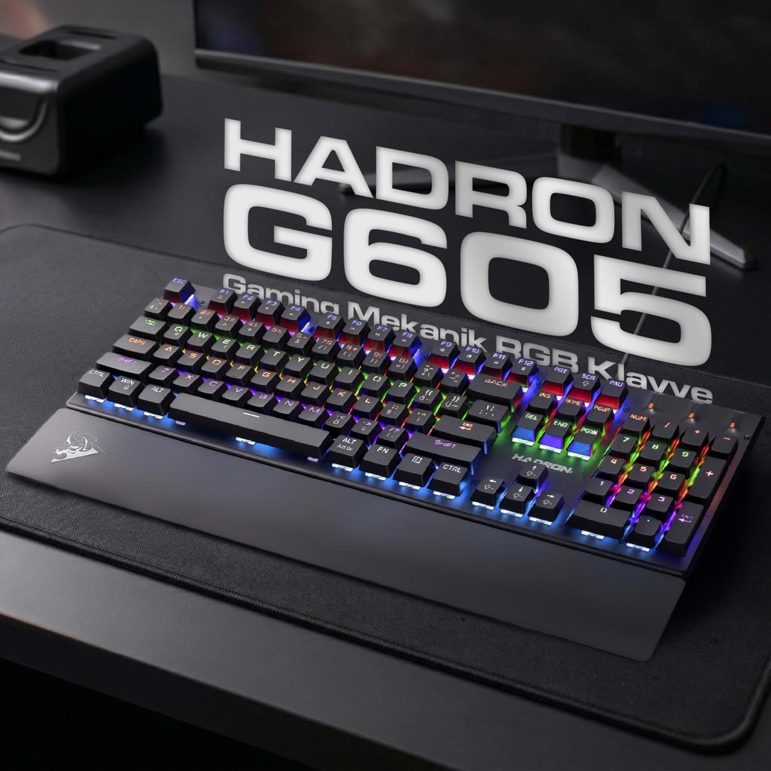 HADRON G605 Mekanik Gaming Klavye Blue Switch Bilek Destekli RGB 104 Tuş Siyah