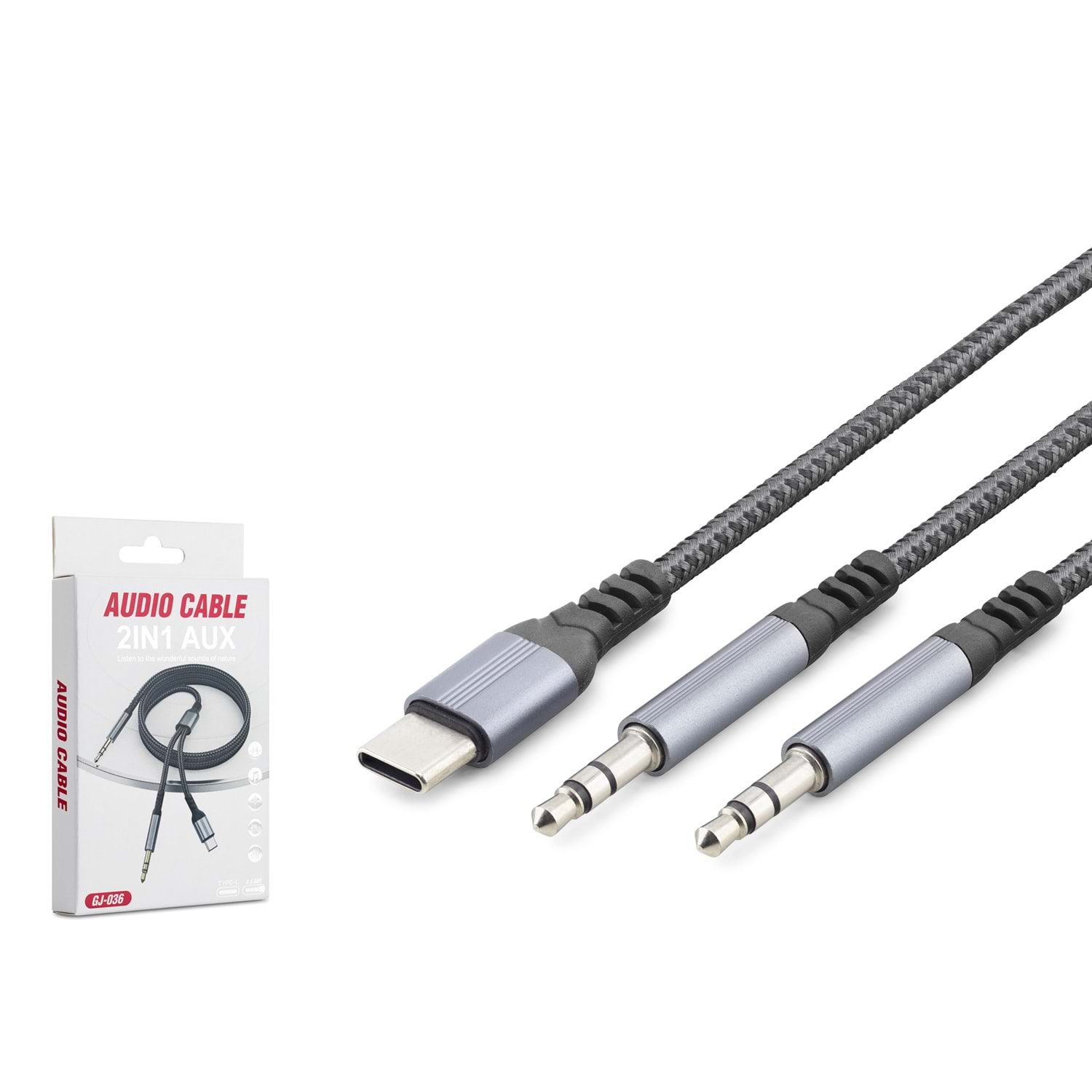 HADRON GJ036 Type-C 3.5 mm Çift Çıkışlı Ses Kablosu 1.15 m Siyah