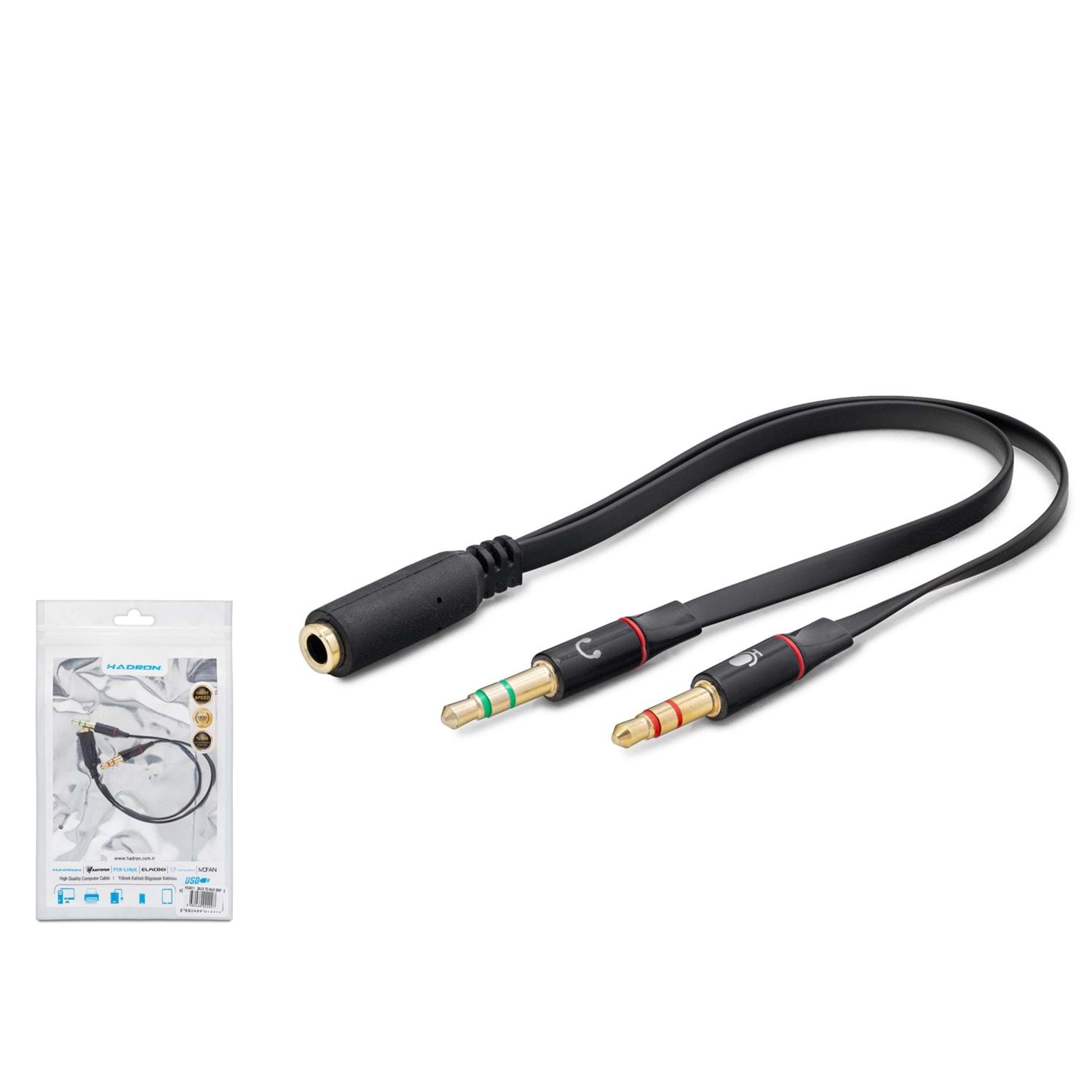 HADRON HDX1035 3.5 mm Kulaklık Mikrofon Ayırıcı Kablo 20 cm Siyah