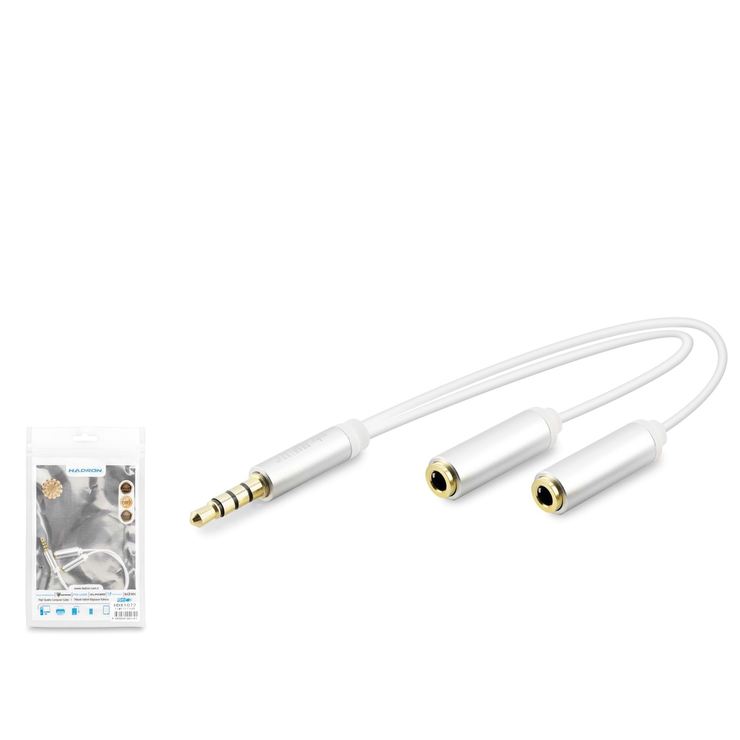 HADRON HDX1072 3.5 mm Kulaklık Mikrofon Ayırıcı Kablo 23 cm Gri