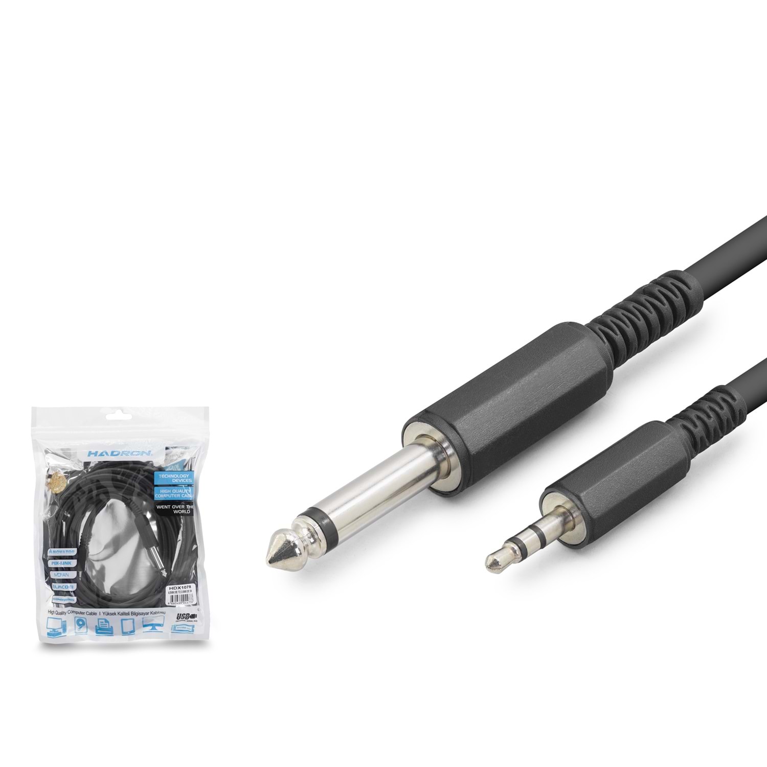 HADRON HDX1078 3.5 mm to 6.35 mm Stereo Jack Kablosu 5 m Siyah