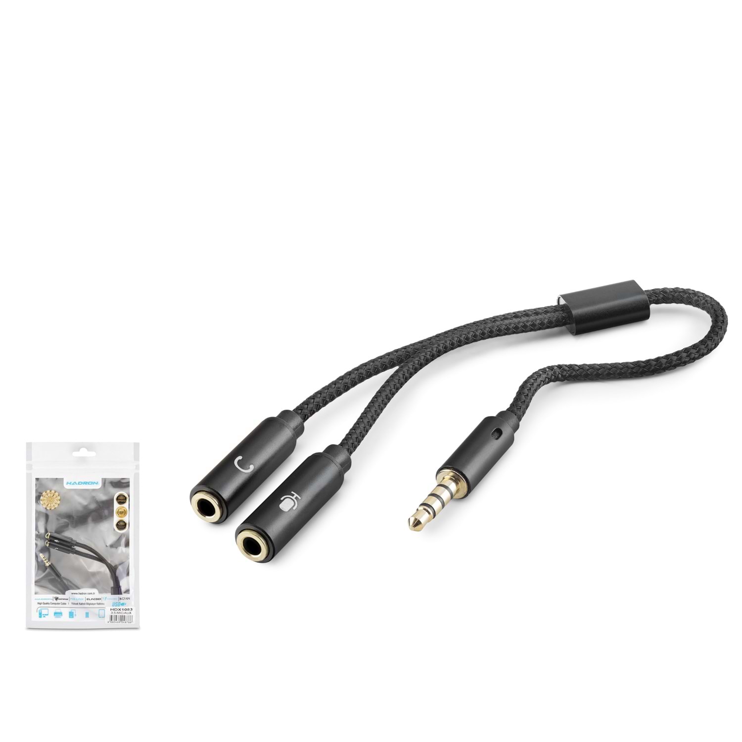 HADRON HDX1083 3.5 mm Kulaklık Mikrofon Ayırıcı Kablo Siyah