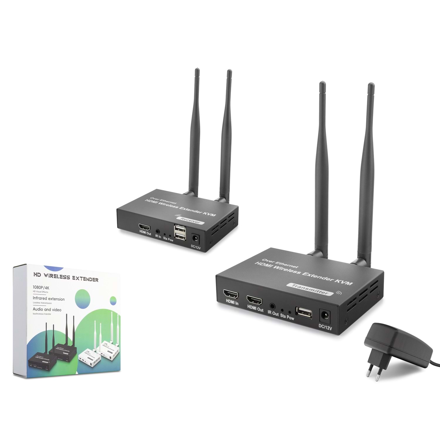 HADRON HDX1443 Kablosuz HDMI KVM Görüntü Aktarım Seti Loop-Out IR 1080p 300 m Siyah