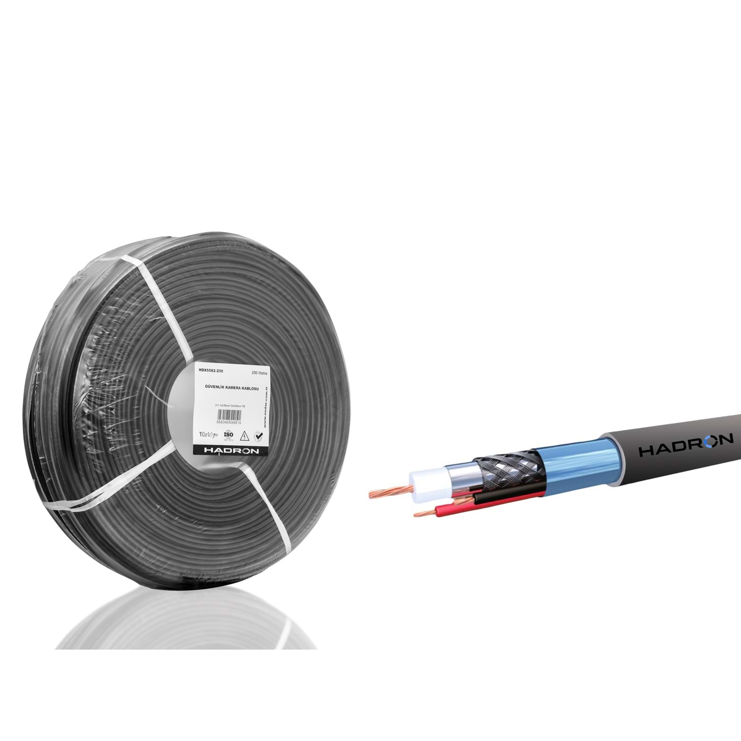 HADRON HDX5582-250 CCTV Kablo Mini Coax ECO CCA PE 2x0.50 mm Dış Mekan 250 m Siyah