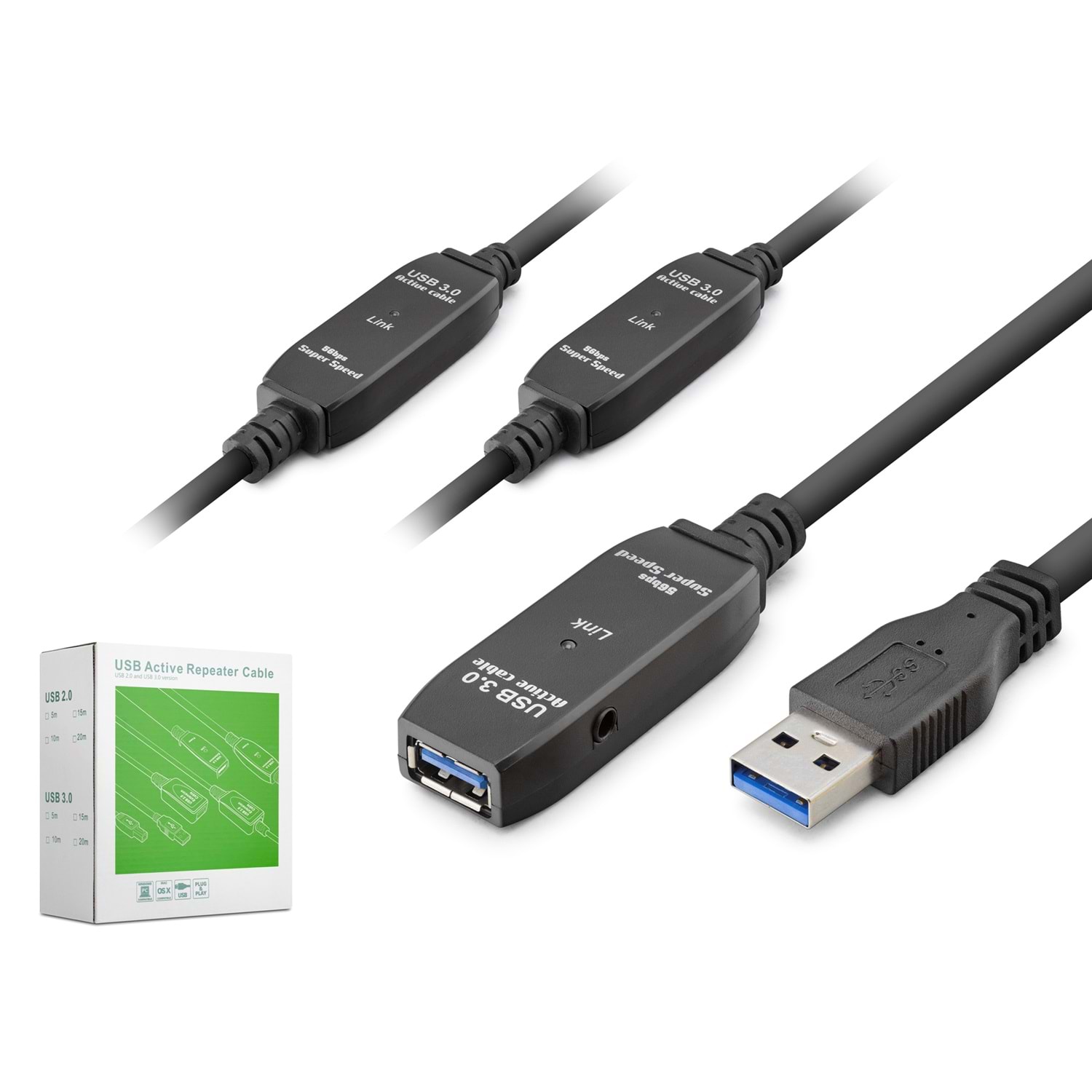 HADRON HDX7564 USB 3.0 Active Repeater Uzatma Kablosu 20 m Siyah