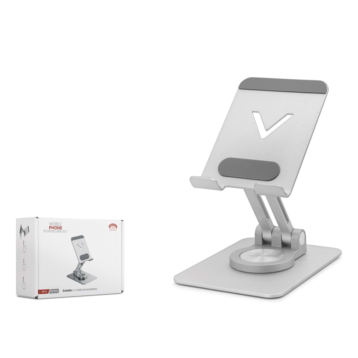 HADRON HDX8025 Ayarlanabilir Katlanabilir Telefon Standı 360° Döner Metal Gri