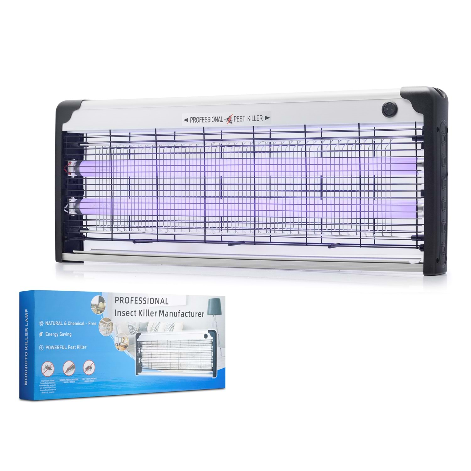 HADRON HDX9305 Elektrikli Sinek Öldürücü Cihaz 40W 65 cm Floresan Alüminyum Siyah Beyaz