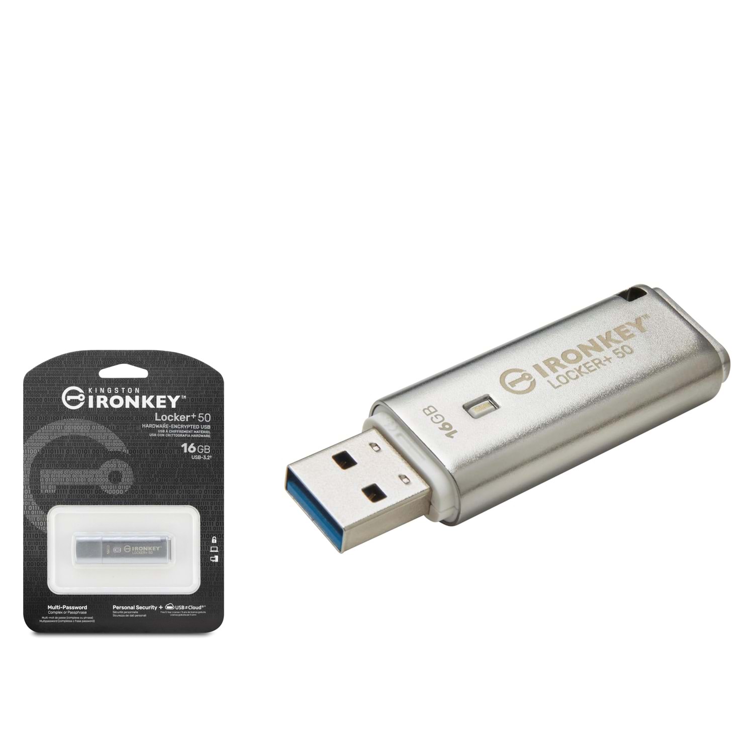 KINGSTON IKLP50 16 GB USB 3.2 Gen 1 IronKey Locker+ 50 Flash Bellek Gümüş