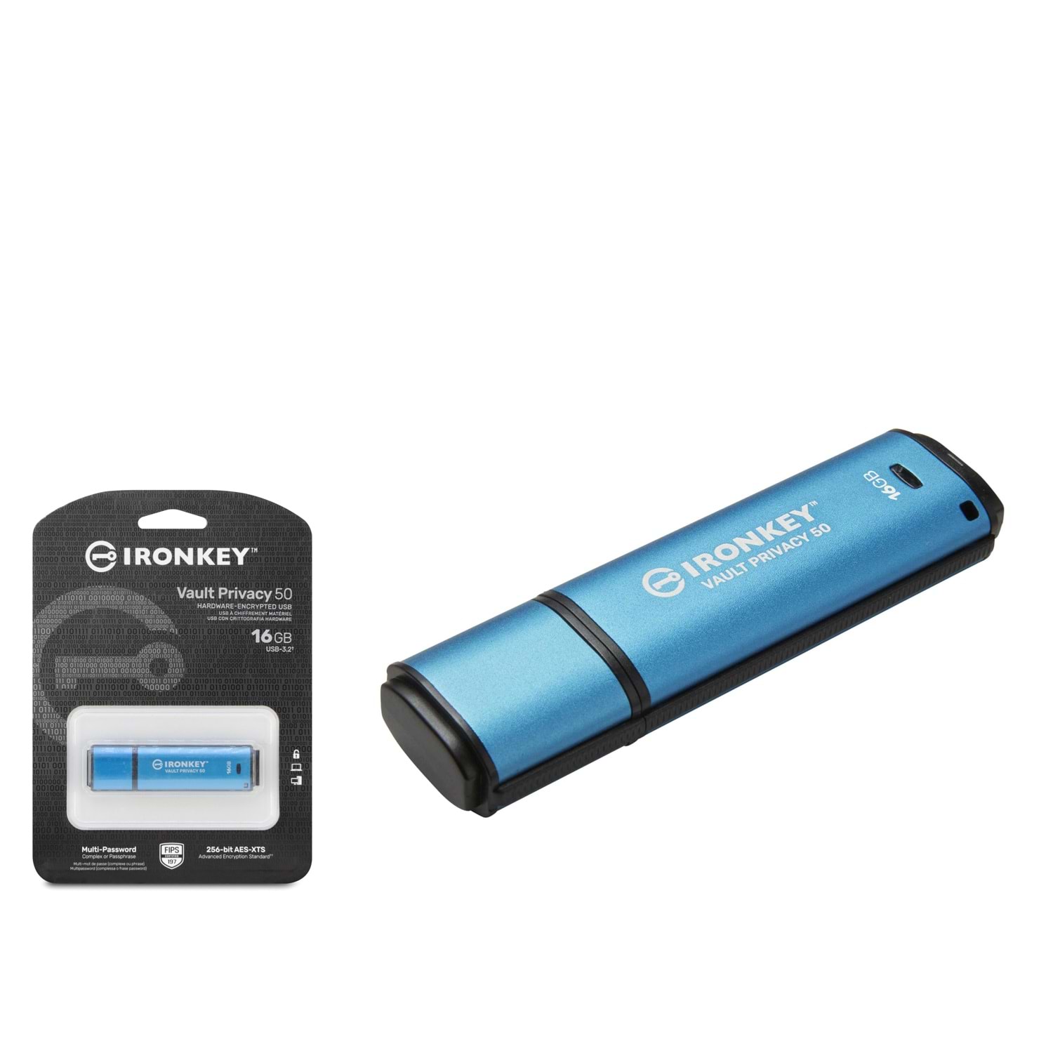 KINGSTON IKVP50C 16 GB USB Type-C 3.2 Gen 1 IronKey Vault Privacy 50C Flash Bellek Mavi