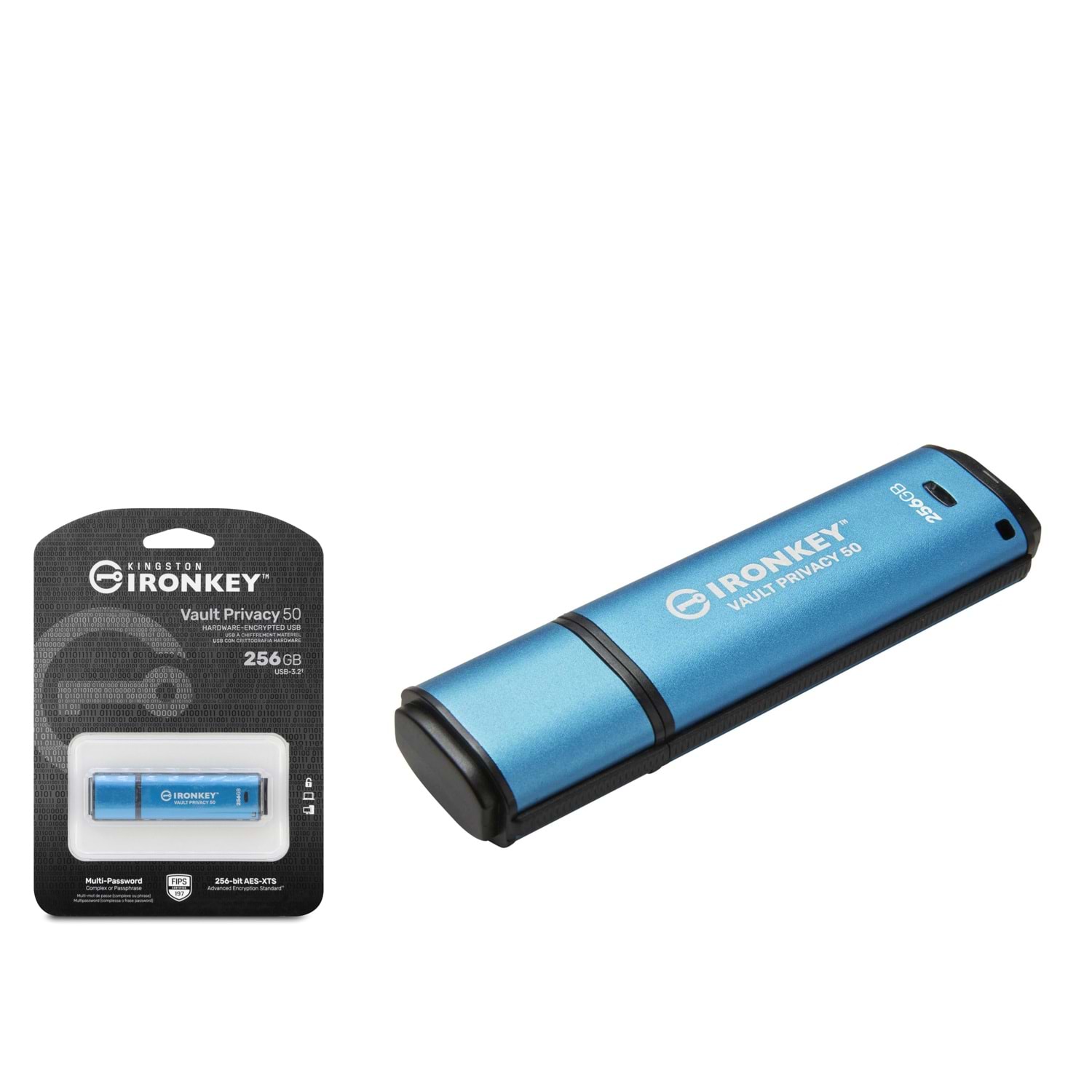 KINGSTON IKVP50C 256 GB USB Type-C 3.2 Gen 1 IronKey Vault Privacy 50C Flash Bellek Mavi