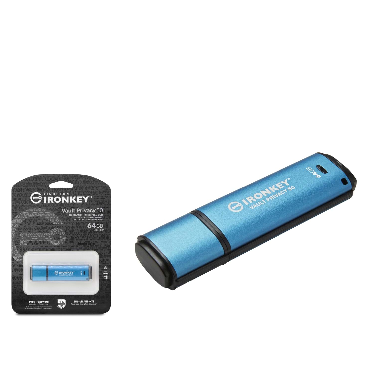 KINGSTON IKVP50C 64 GB USB Type-C 3.2 Gen 1 IronKey Vault Privacy 50C Flash Bellek Mavi
