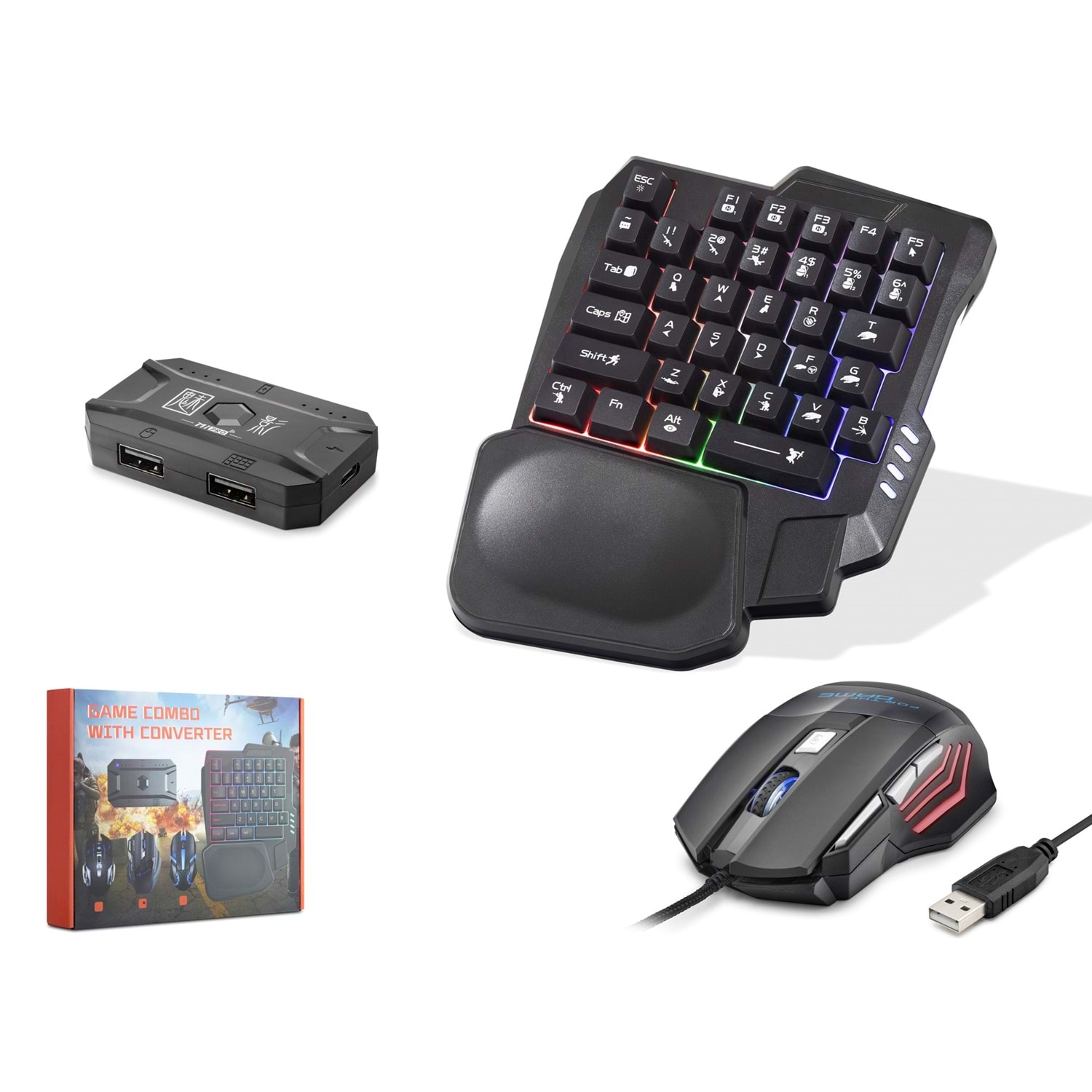 HADRON K191 Mobil Oyun Klavye Mouse Dönüştürücü Seti RGB Siyah