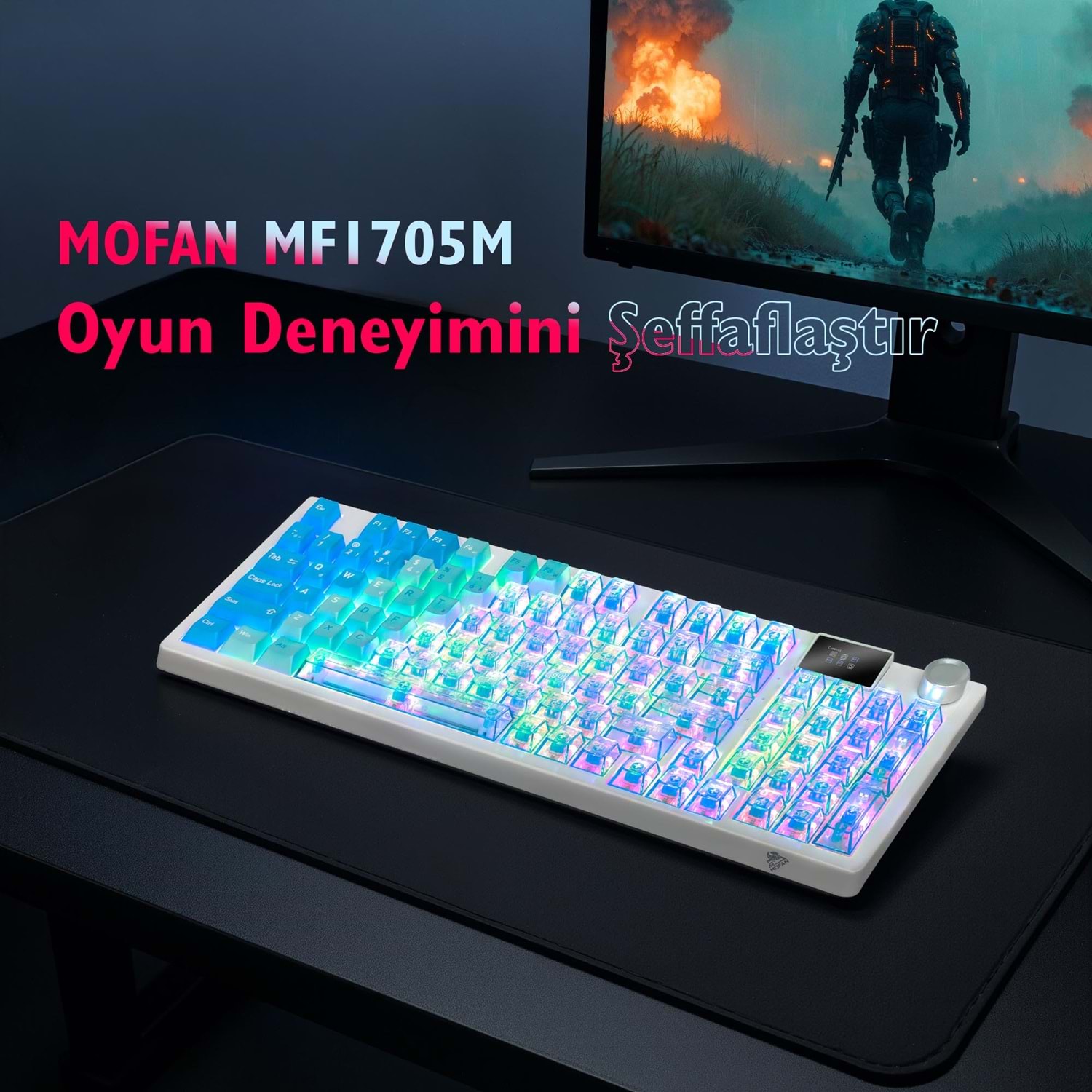 MOFAN MF1705M Kablosuz Mekanik Gaming Klavye Blue Switch RGB 95 Tuş Mavi Beyaz