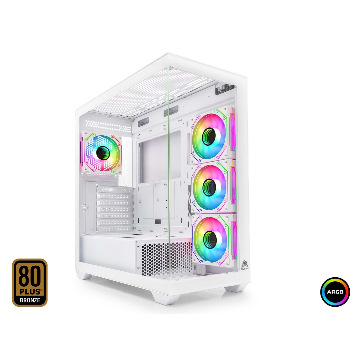 MOFAN MF2903W PC Gaming Kasa POLAR Seri 80 Plus 850W Power Supply 4x ARGB Fan Beyaz