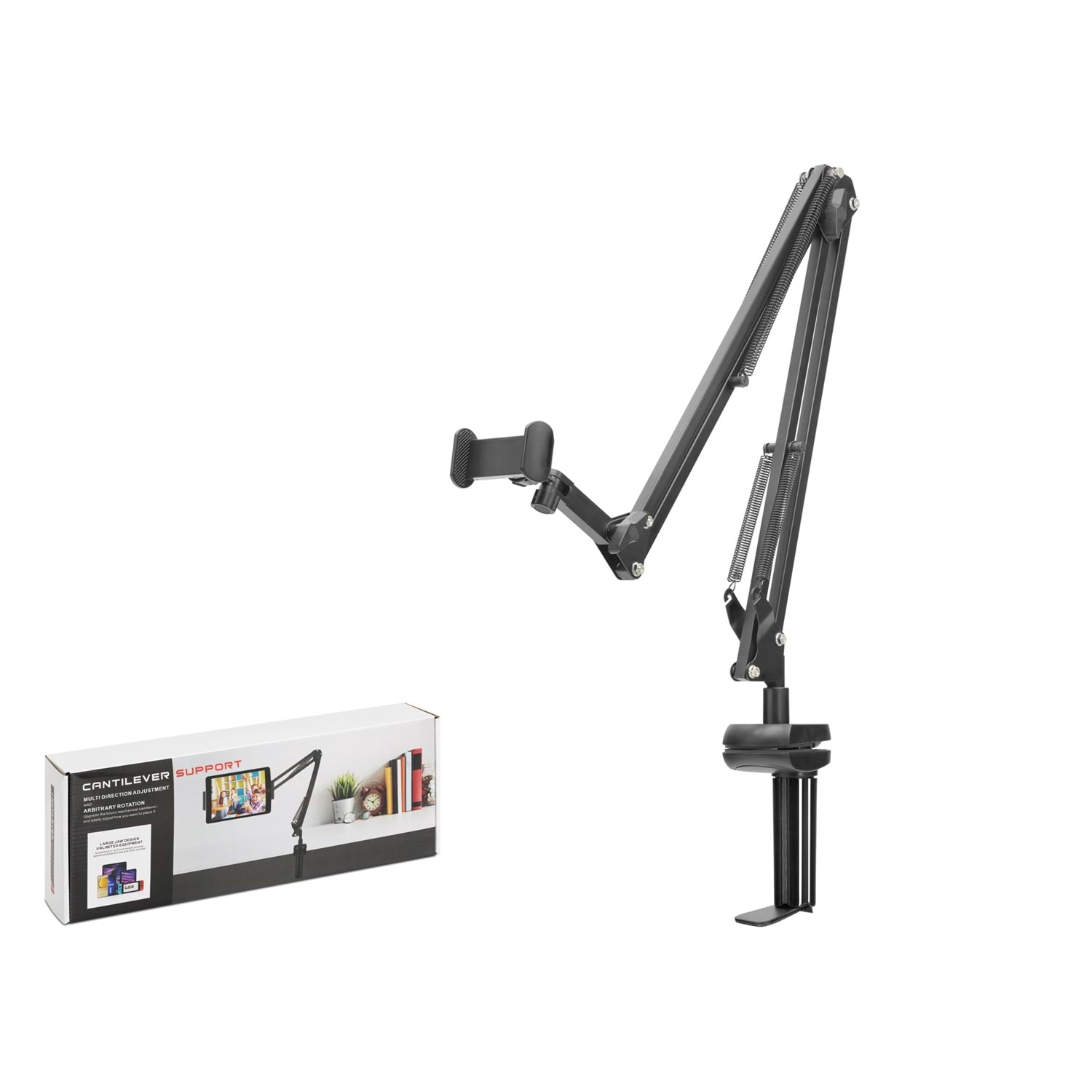 CANTILVER ND1051 Yay Destekli Akrobat Kollu Masa Kenarı Telefon ve Tablet Standı Siyah