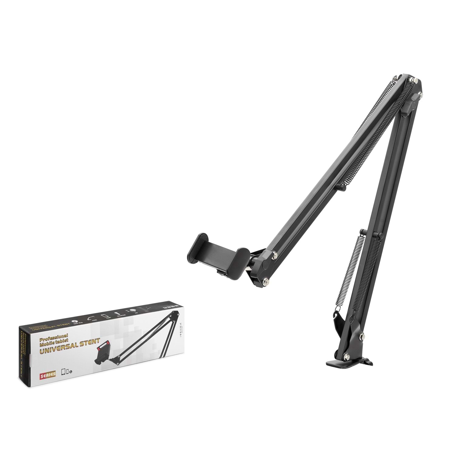 Kruxon ND1052 Yay Destekli Akrobat Kollu Masa Kenarı Telefon ve Tablet Standı Siyah